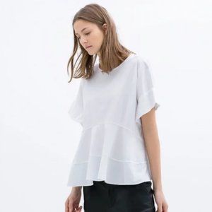 ZARA Women's Size XS Stretch Poplin Blouse White Flared Style